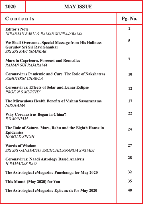 The Astrological eMagazine May 2020 Table of Contents